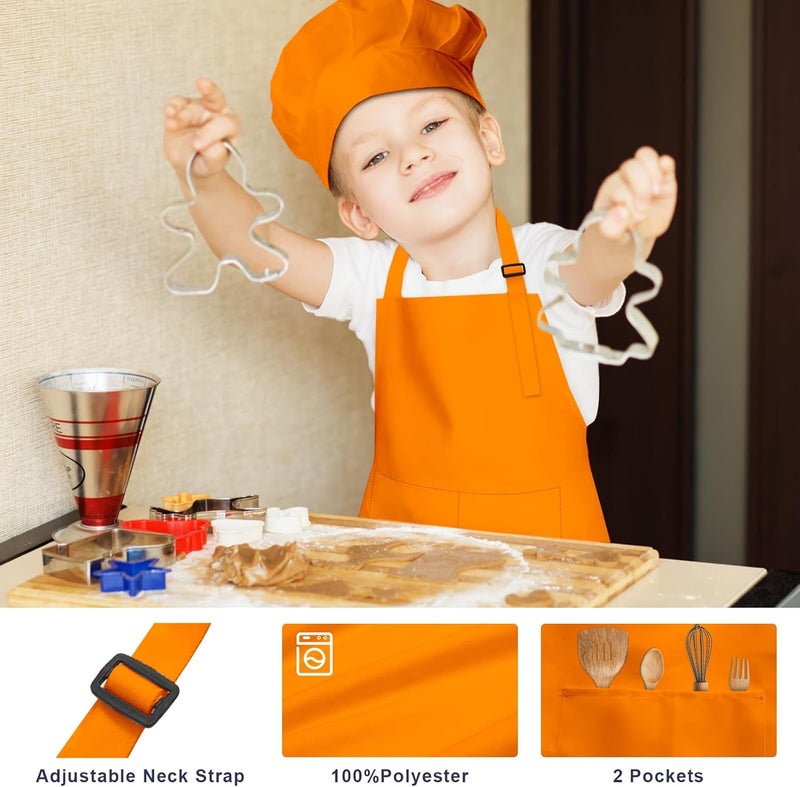 IAGBIBUI Kids Apron and Chef Hat Set, 24 Pieces Boys Girls Kids Apron with 2 Pockets Adjustable for Cooking Classroom Baking Painting, 6-13 Years, Bright Color - Image 4